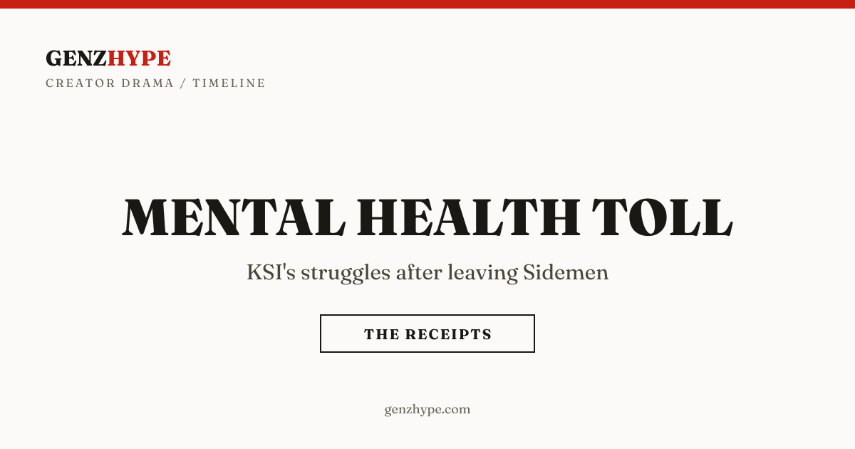 KSI Discusses Mental Health After Leaving Sidemen, a GenZHype timeline