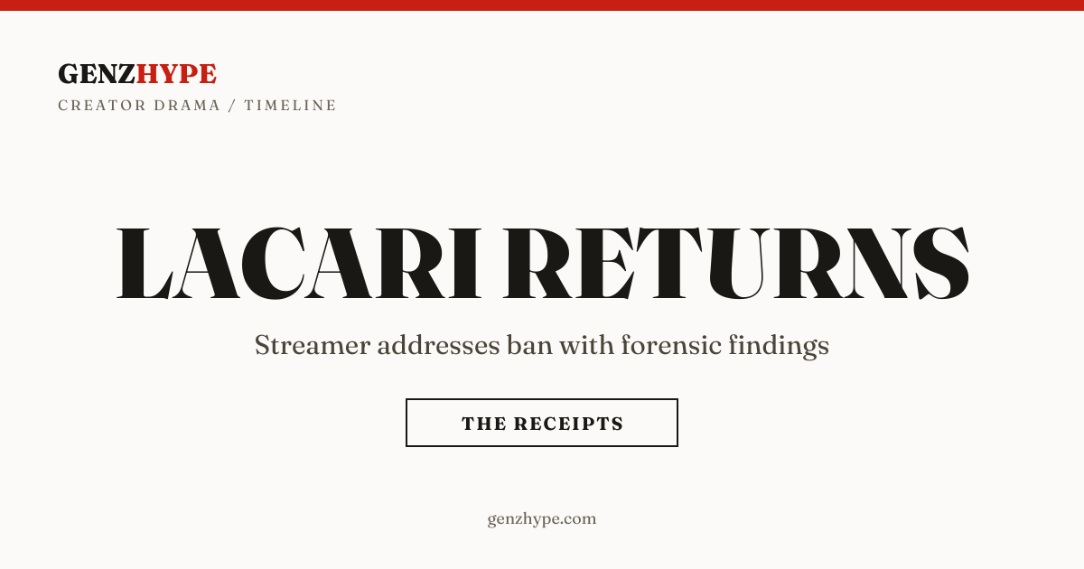 Lacari Returns After Twitch Ban, Publishes Forensics Report