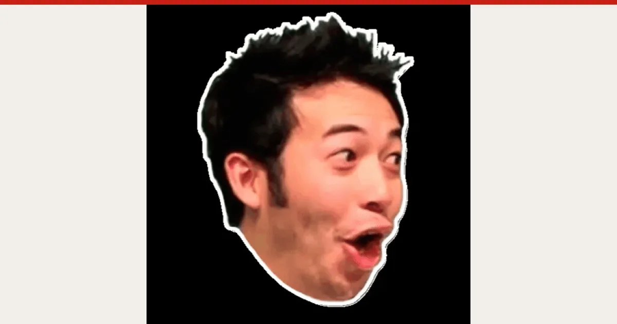 A man's head with a surprised expression, outlined in white.