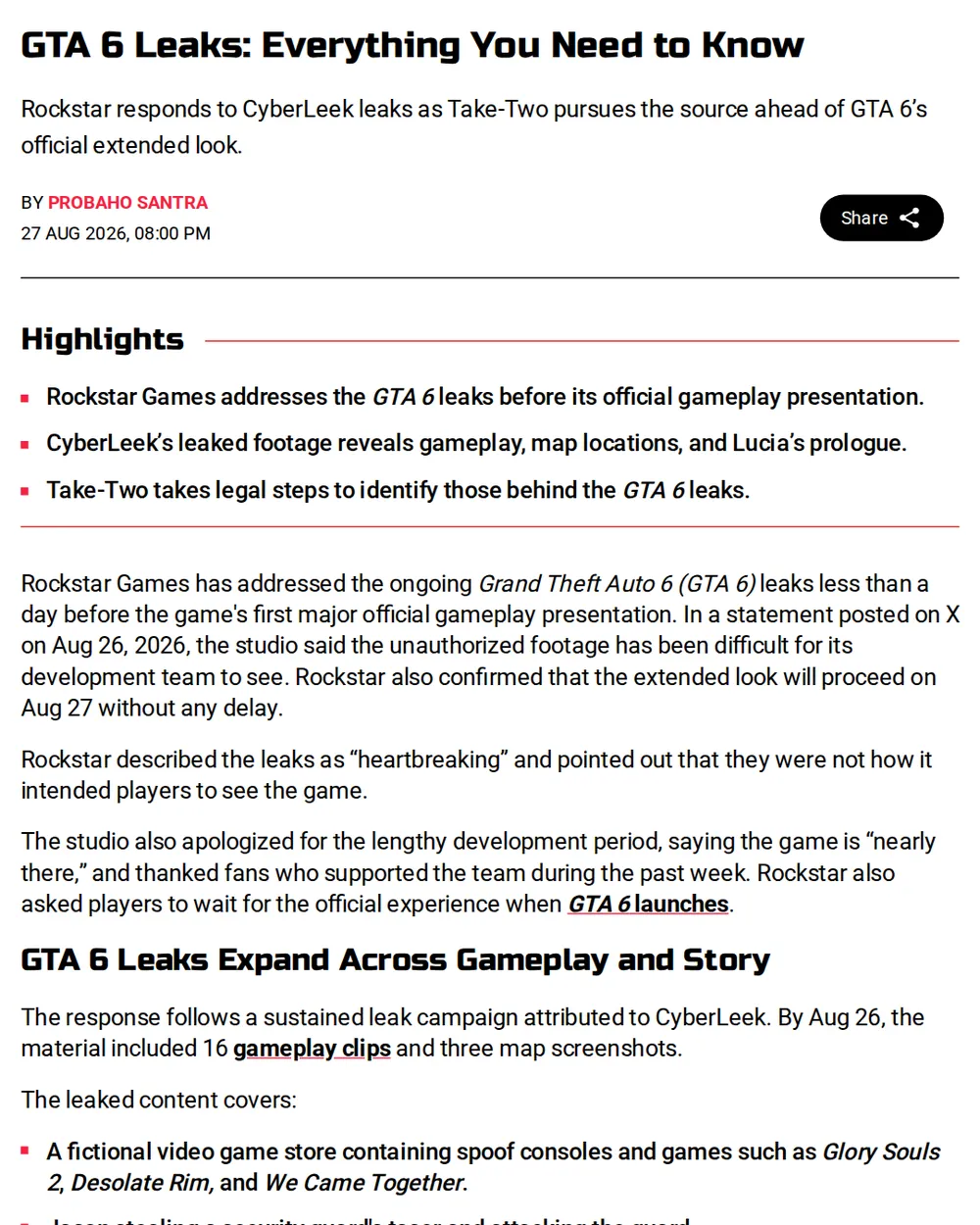 Screenshot of respawn.outlookindia.com: Rockstar Issues First Official Statement on Leaks
