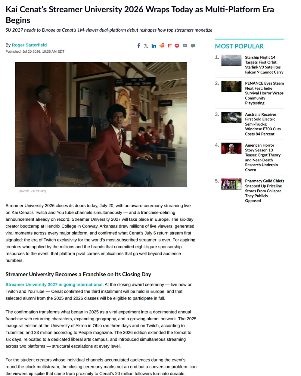 Screenshot of techtimes.com: Streamer University 2026 Concludes