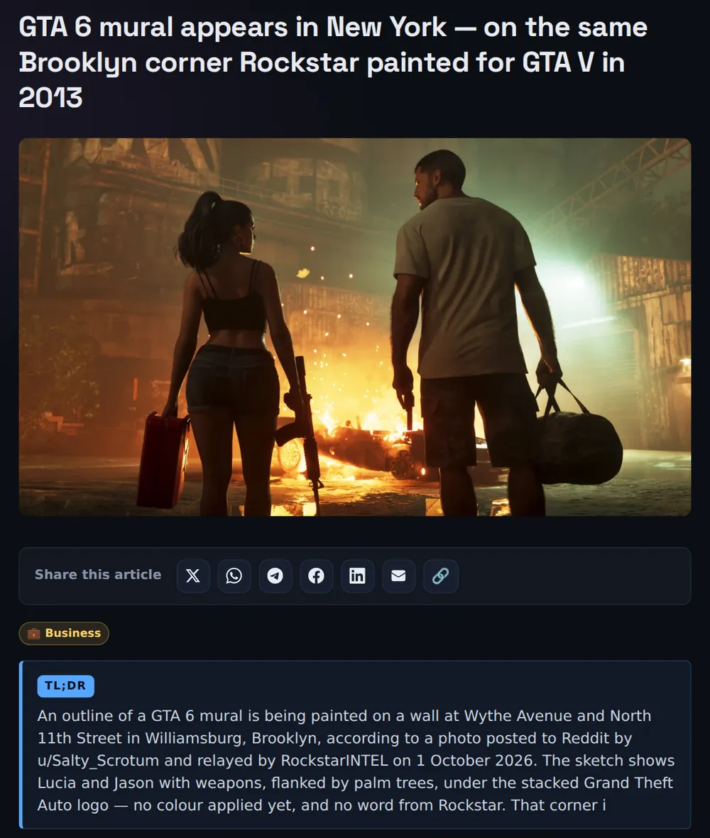 Screenshot of gtanews.fr: Rockstar paints GTA V mural in Williamsburg