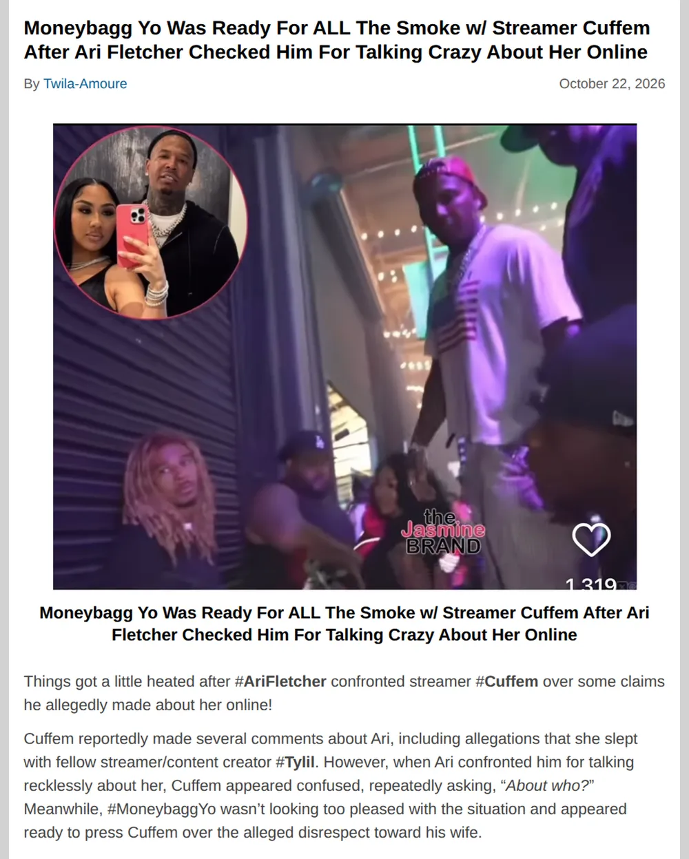 Screenshot of thejasminebrand.com: Moneybagg Yo ready for confrontation