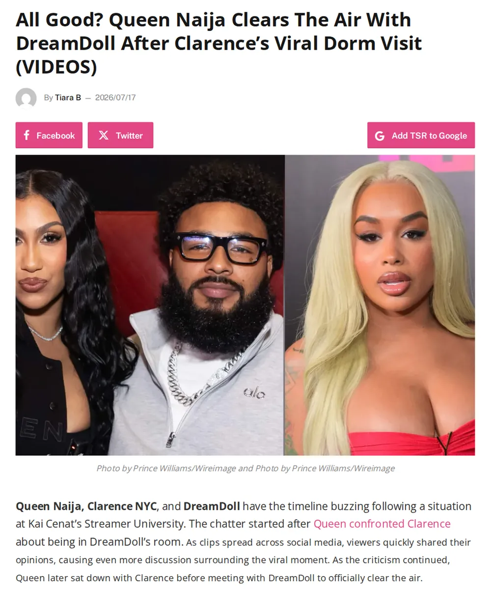Screenshot of theshaderoom.com: Queen Naija Confronts Clarence NYC at Streamer University