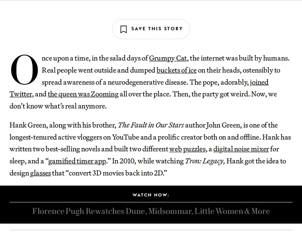 Screenshot of vanityfair.com: Green Admits AI Involvement, Vows to Shift Usage