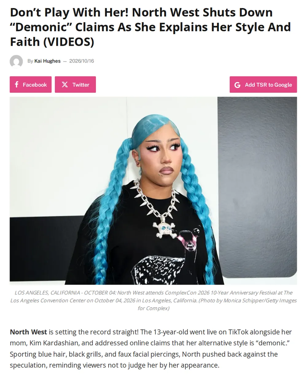 Screenshot of theshaderoom.com: North West addressed demonic claims during TikTok livestream