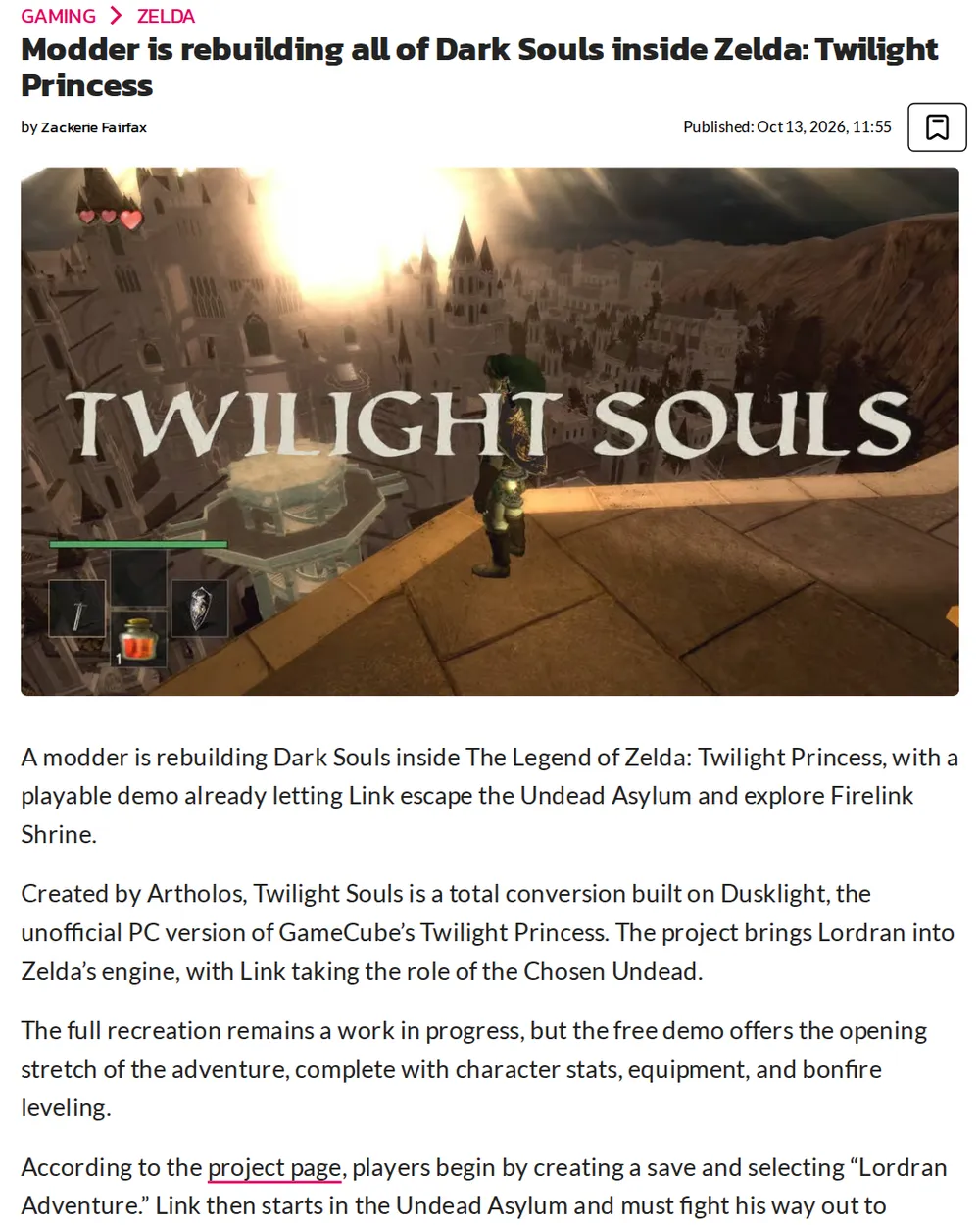 Screenshot of dexerto.com: Dexerto reported release of Twilight Souls demo