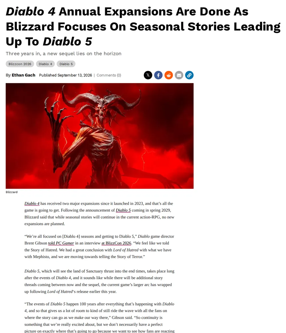Screenshot of kotaku.com: Diablo 5 Set 100 Years After Diablo 4