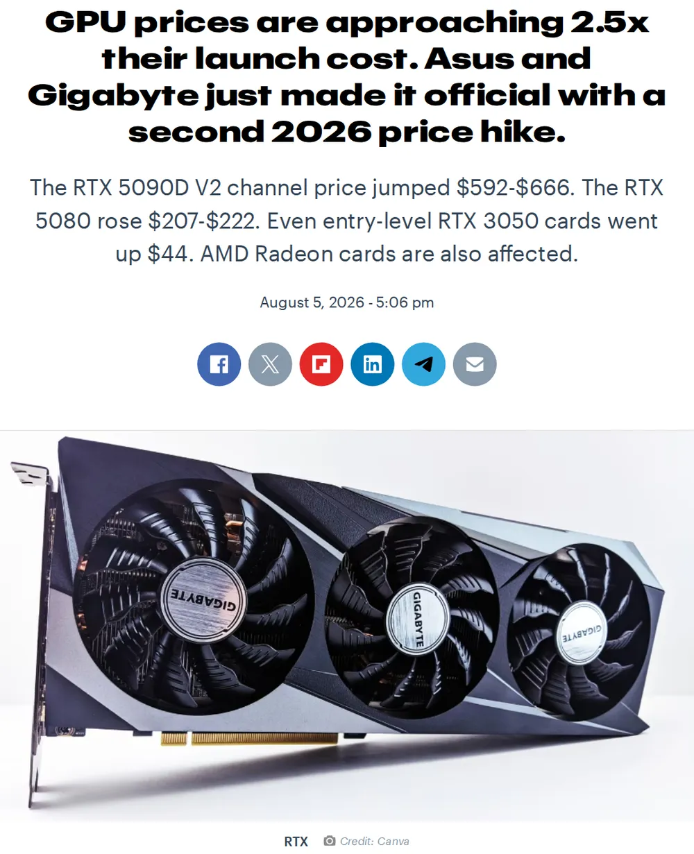 Screenshot of thenextweb.com: Asus and Gigabyte Execute Second Wave of Price Hikes