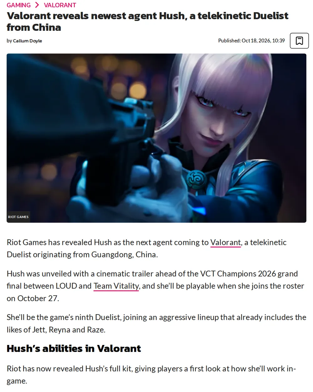 Screenshot of dexerto.com: Hush Playable Date Announced