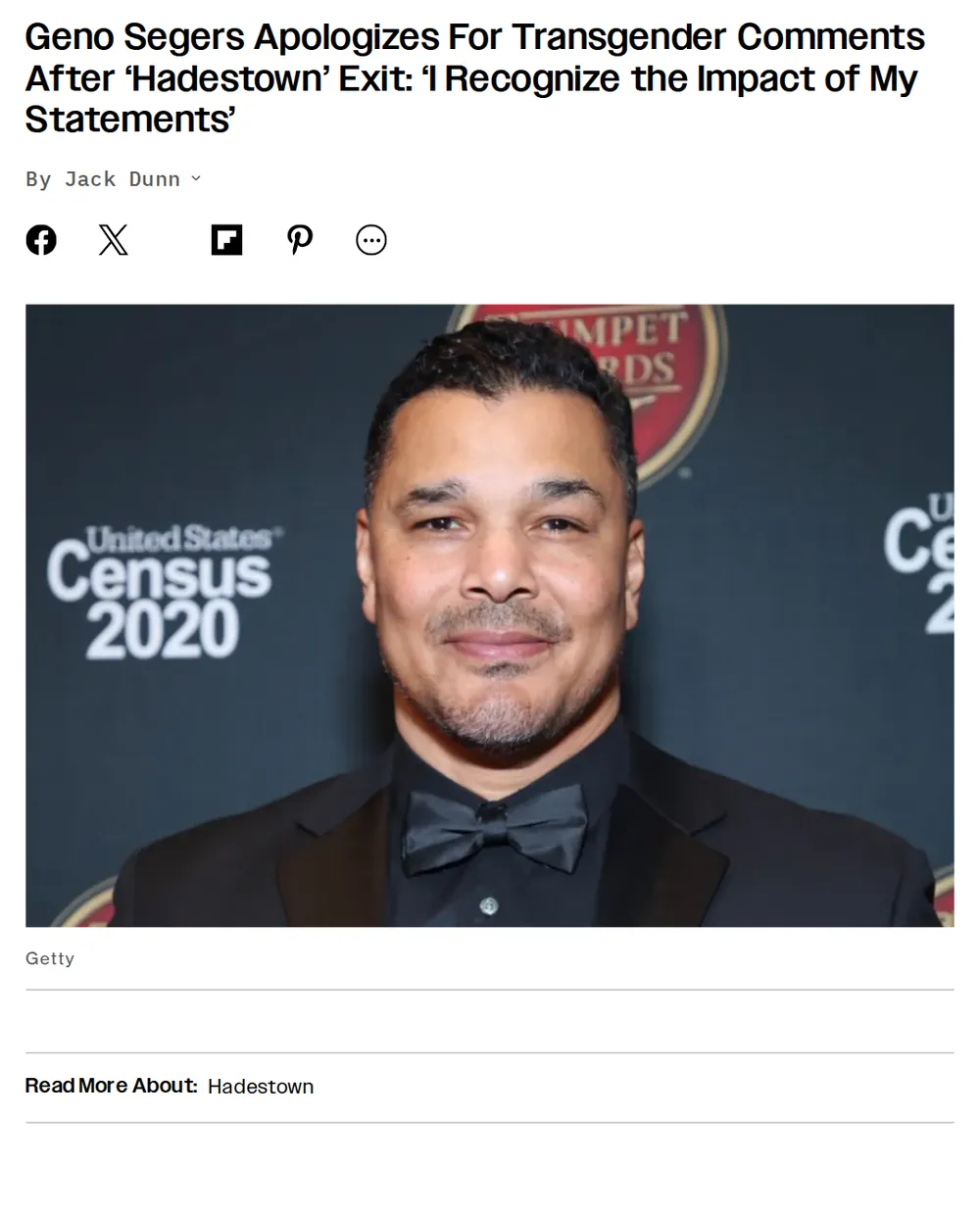 Screenshot of variety.com: Hadestown Producers Announce Mutual Agreement for Geno Segers' Exit