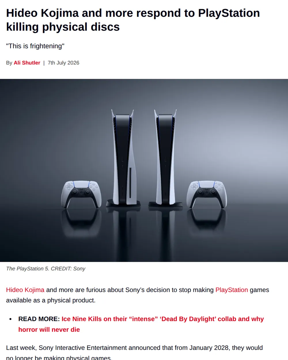 Screenshot of nme.com: PlayStation's Social Media Silence Noted