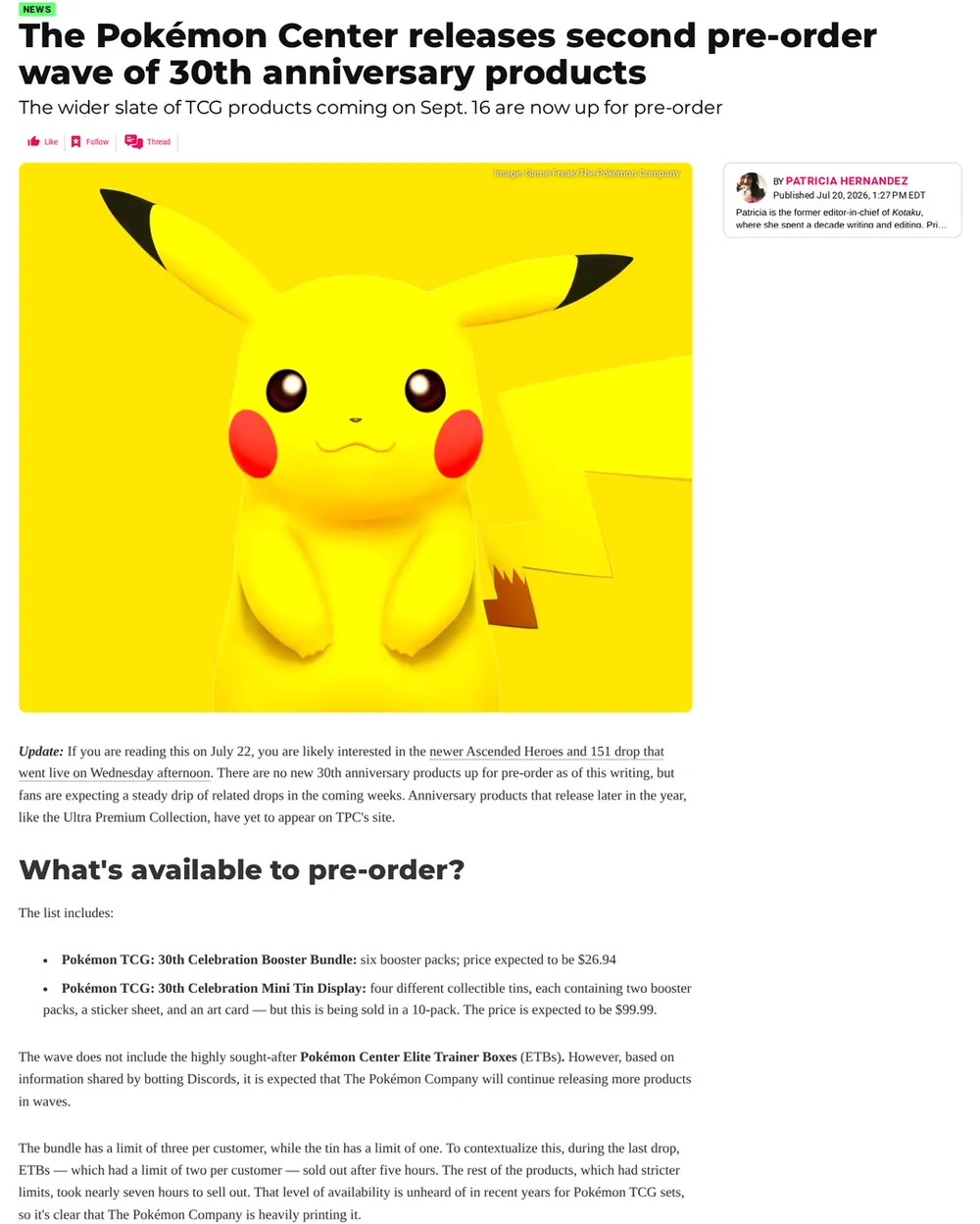 Screenshot of polygon.com: Second Pre-Order Wave Announced