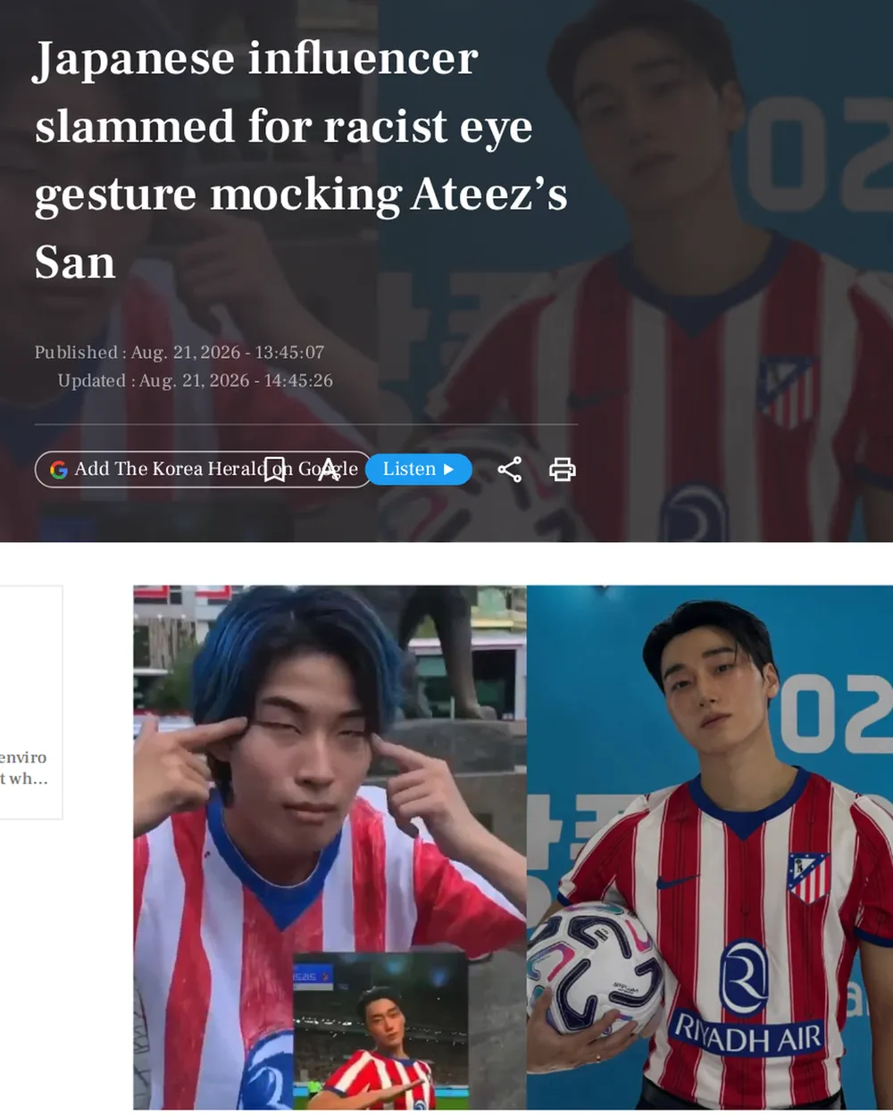 Screenshot of koreaherald.com: San Performs Ceremonial Kick and Dance