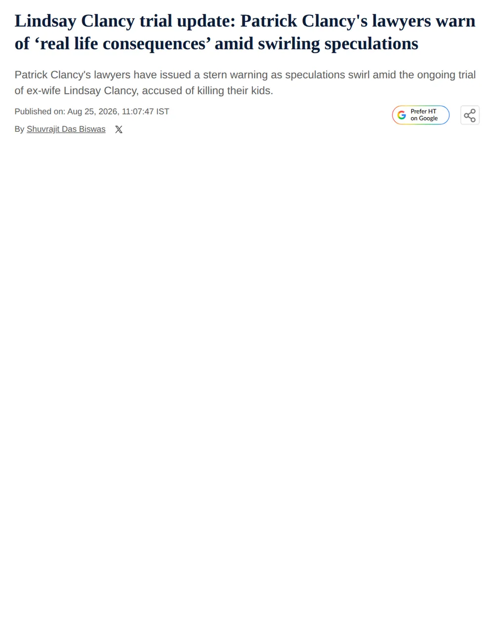 Screenshot of hindustantimes.com: Medical Malpractice Civil Lawsuit Filed