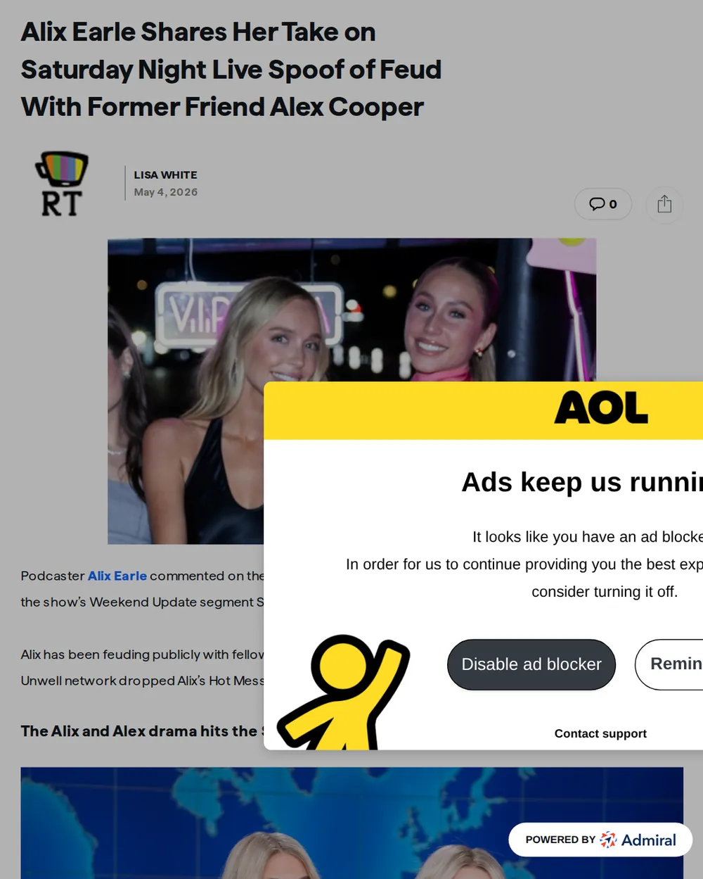 Screenshot of aol.com: Alex Cooper addresses feud on TikTok