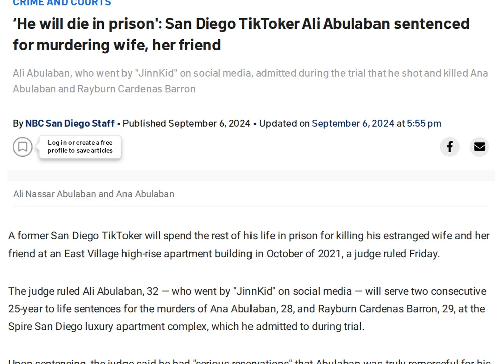 Screenshot of nbcsandiego.com: Ali Abulaban Sentenced to Life in Prison