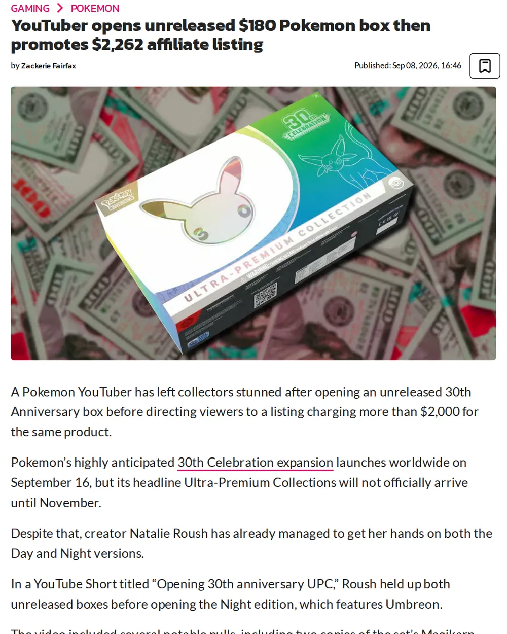 Screenshot of dexerto.com: Natalie Roush Publishes Unboxing Video