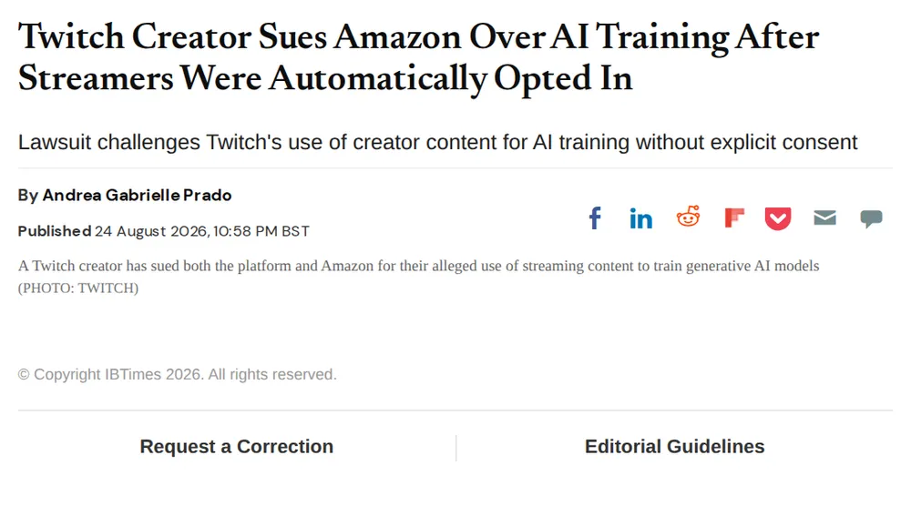 Screenshot of ibtimes.co.uk: Federal Class Action Lawsuit Filed Against Amazon and Twitch