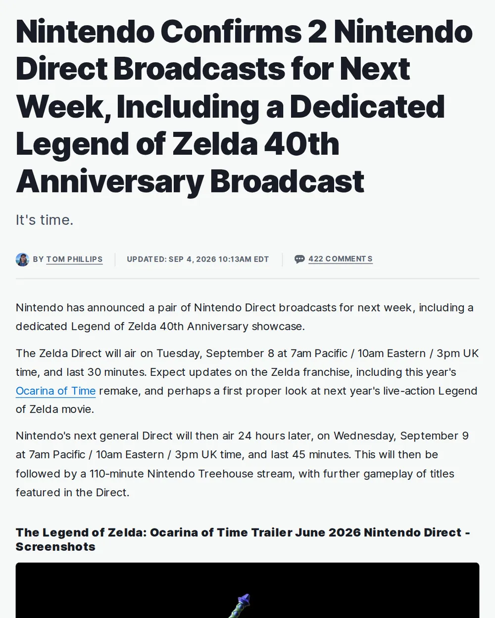 Screenshot of pk.ign.com: Nintendo Direct Broadcasts Announced