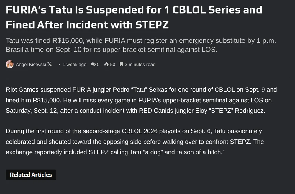 Screenshot of consolepcgaming.com: Riot Games Fines and Suspends Tatu