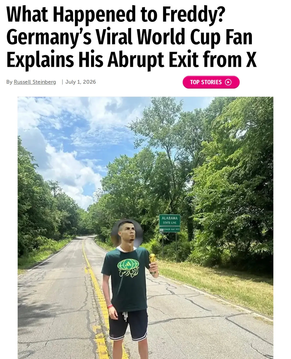Screenshot of usmagazine.com: Freddy deleted X account