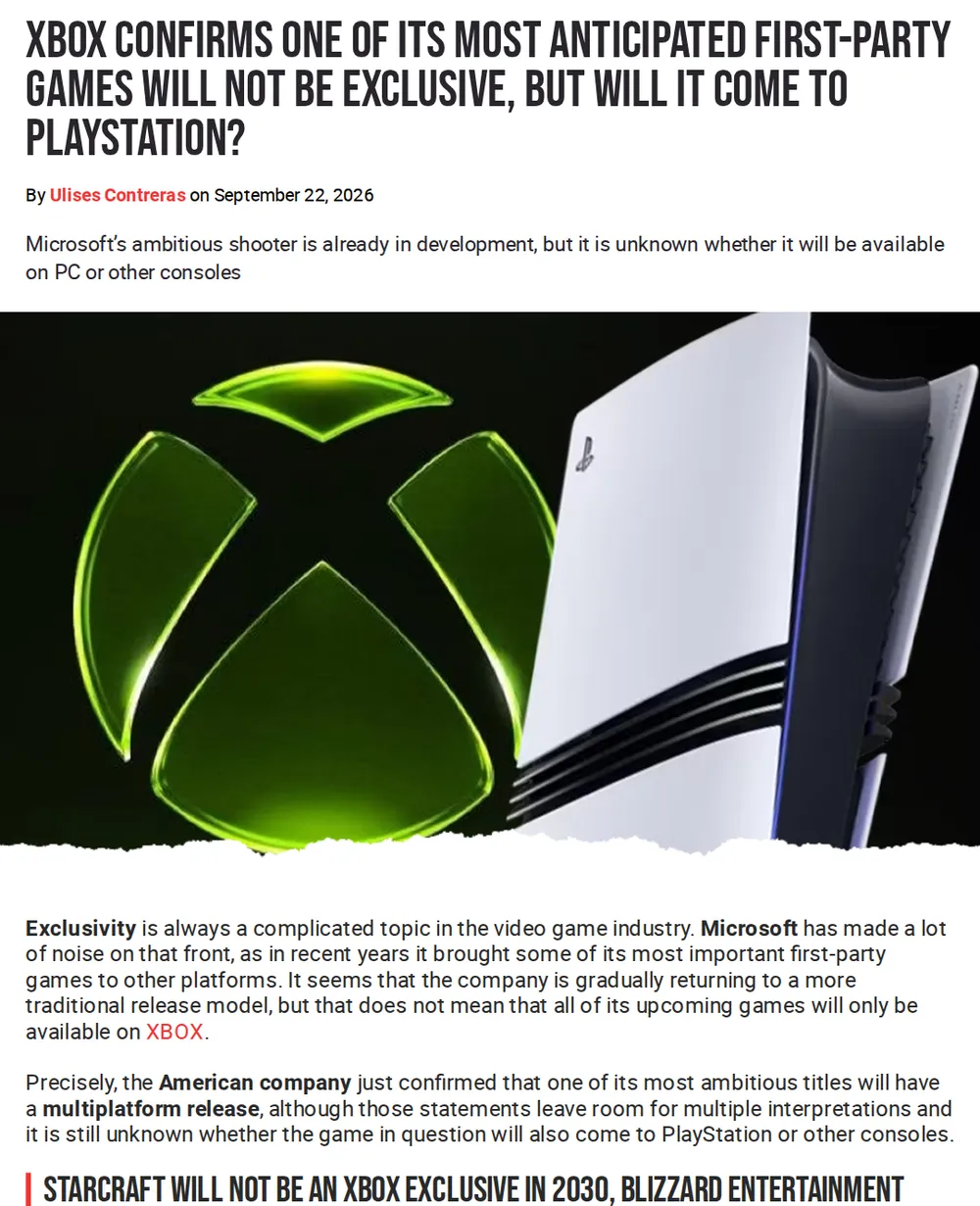Screenshot of levelup.com: Blizzard Confirms StarCraft Will Not Be an Xbox Exclusive