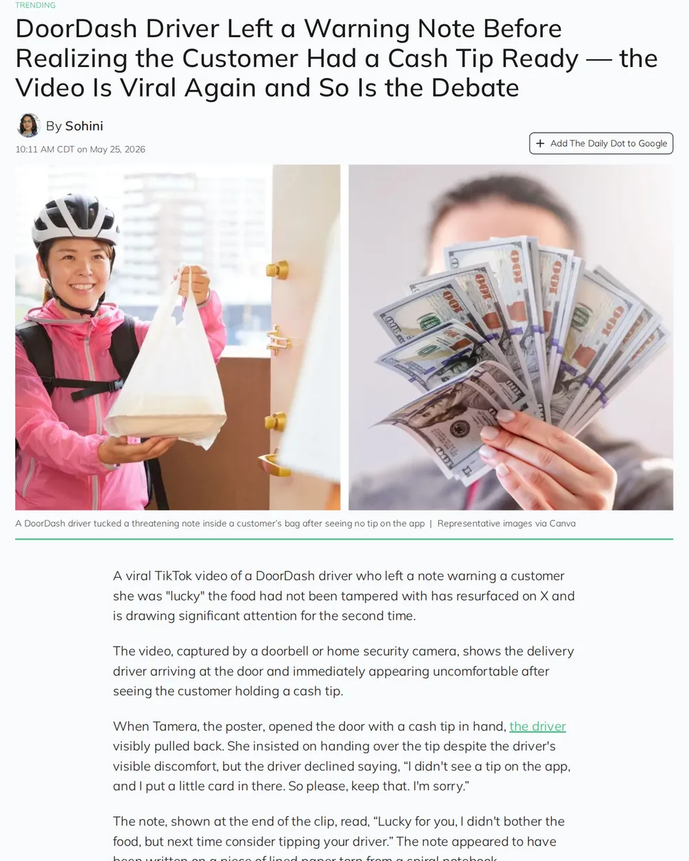 Screenshot of dailydot.com: X Community Reaction to Driver's Actions