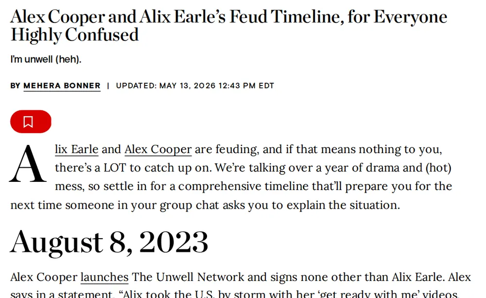 Screenshot of cosmopolitan.com: Alex Cooper launches The Unwell Network