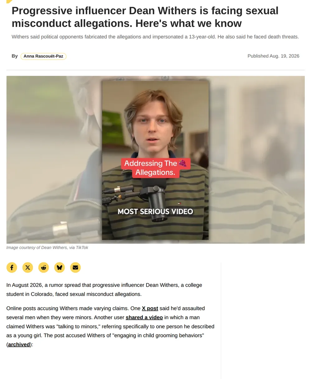 Screenshot of snopes.com: Identification of the 'Emily' impersonation account