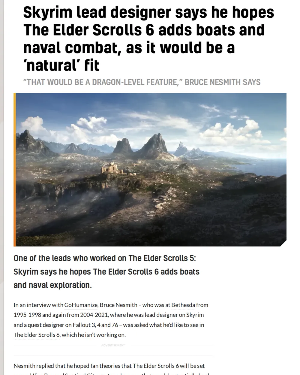 Screenshot of videogameschronicle.com: Nesmith suggests water-based mechanics and enemies could expand gameplay