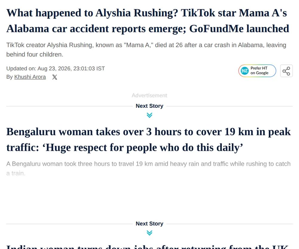Screenshot of hindustantimes.com: GoFundMe Established for Alyshia Rushing's Children