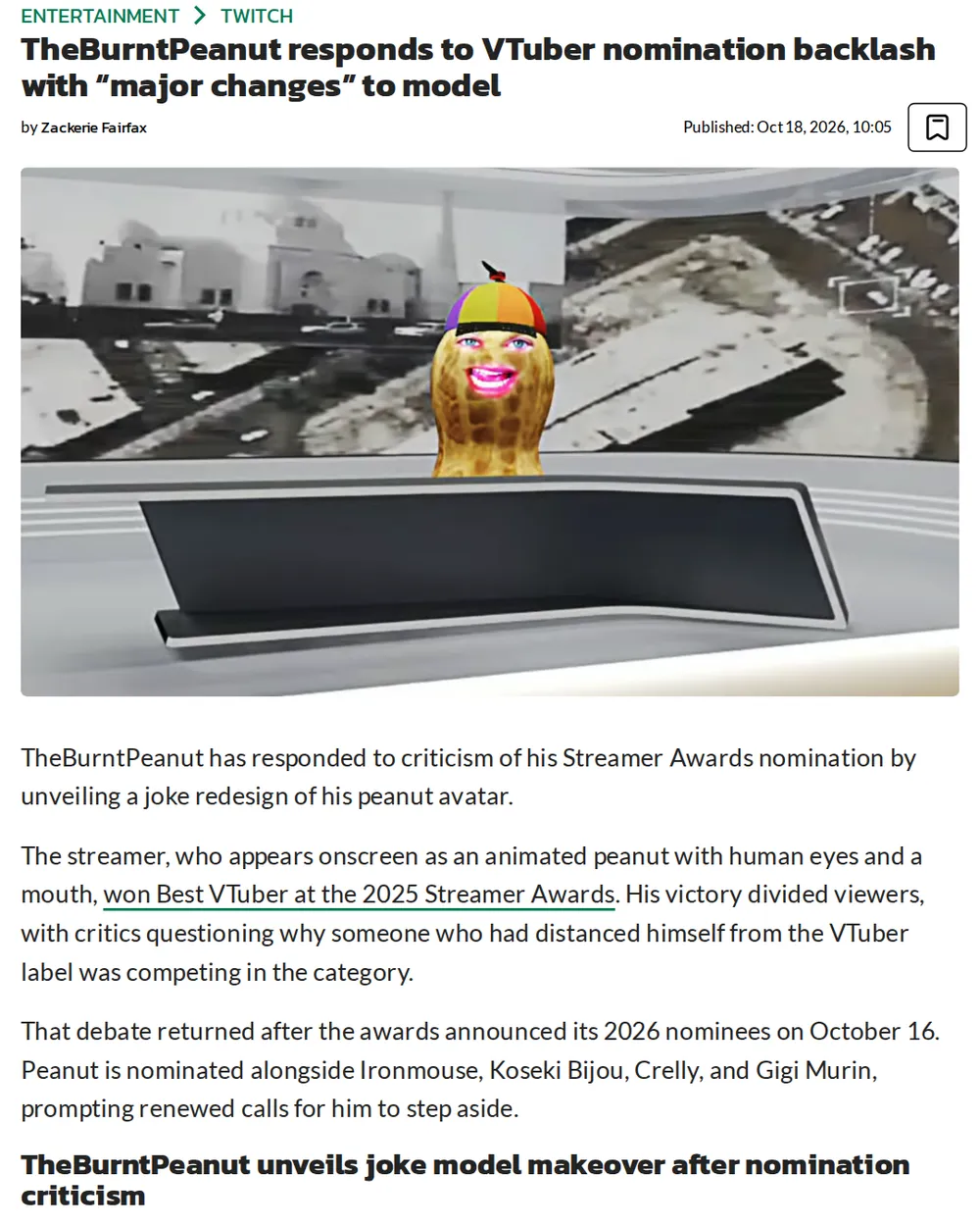 Screenshot of dexerto.com: X user calls for TheBurntPeanut to step down