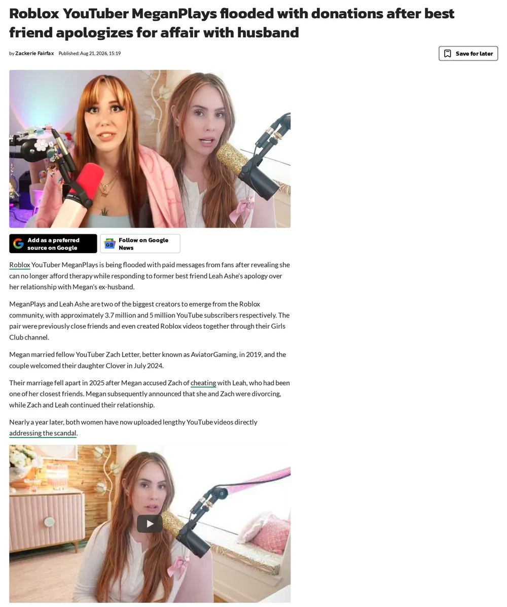 Screenshot of dexerto.com: Leah Ashe's Public Apology