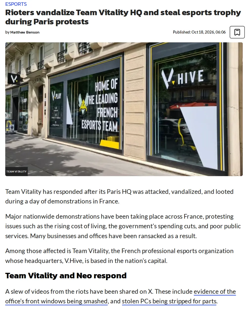 Screenshot of dexerto.com: NarT reported trophy theft