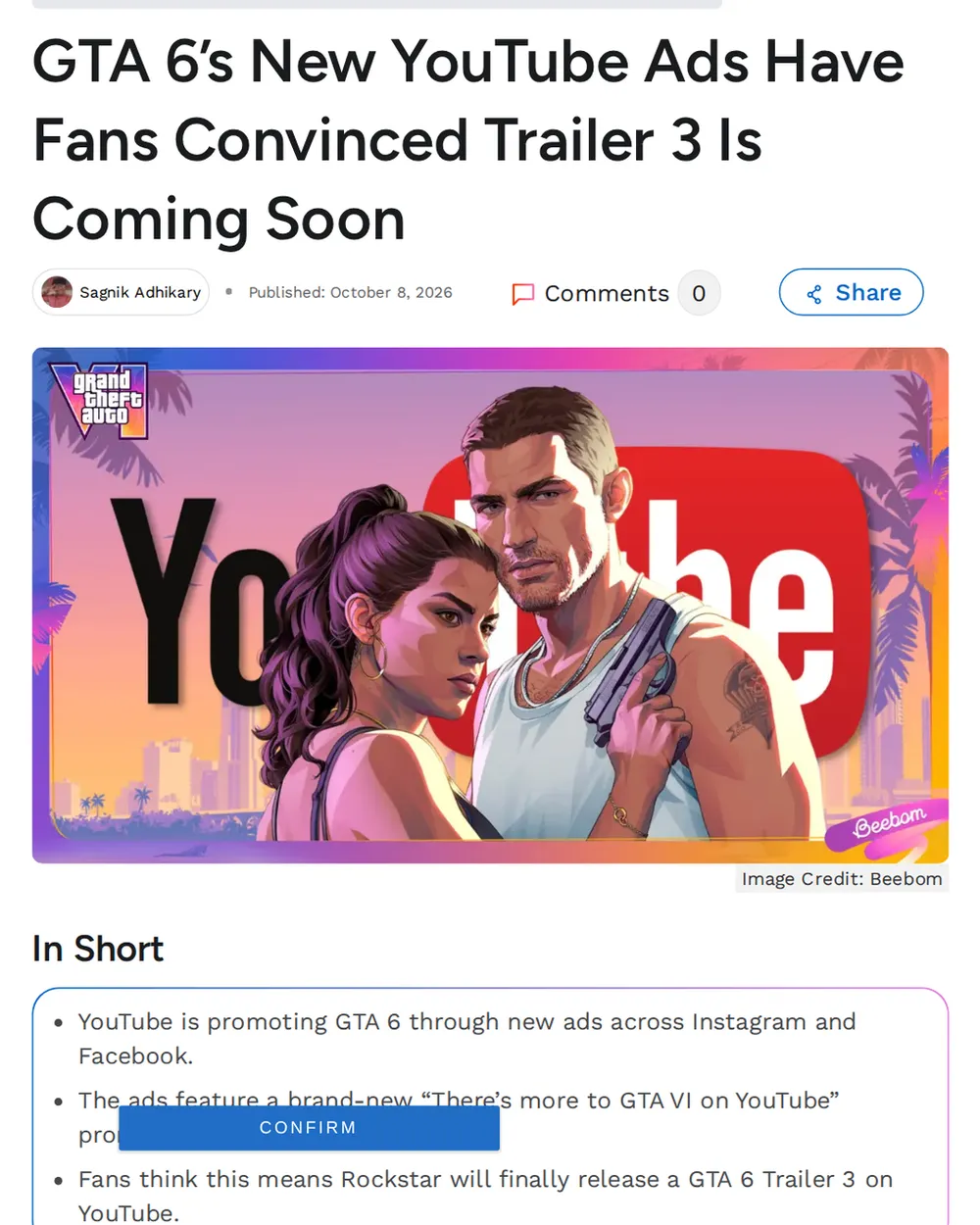 Screenshot of beebom.com: New YouTube ad ‘There’s more to GTA VI on YouTube’ launched