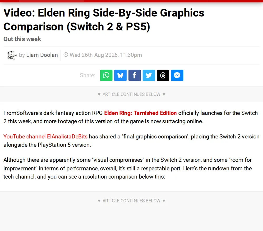 Screenshot of nintendolife.com: Elden Ring: Tarnished Edition Launches on Switch 2