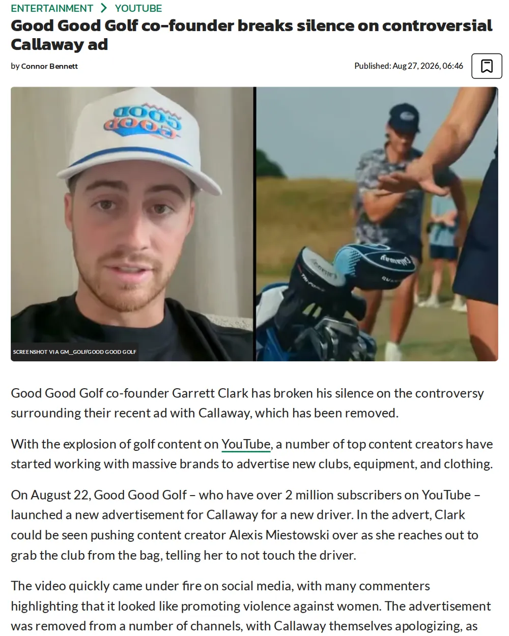Screenshot of dexerto.com: Garrett Clark Releases Video Apology
