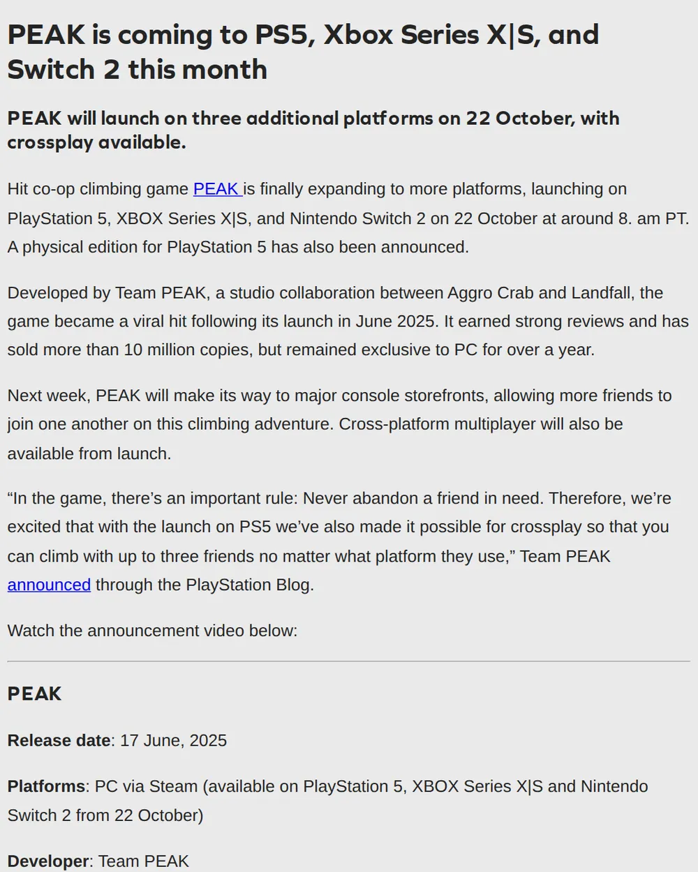Screenshot of gosugamers.net: GosuGamers reported Peak console launch
