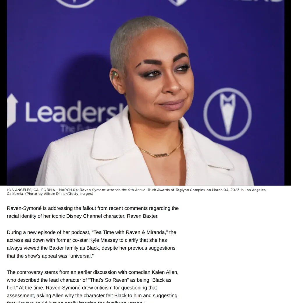 Screenshot of hot97.com: Raven‑Symoné clarifies comments on Raven Baxter’s race in new podcast episode