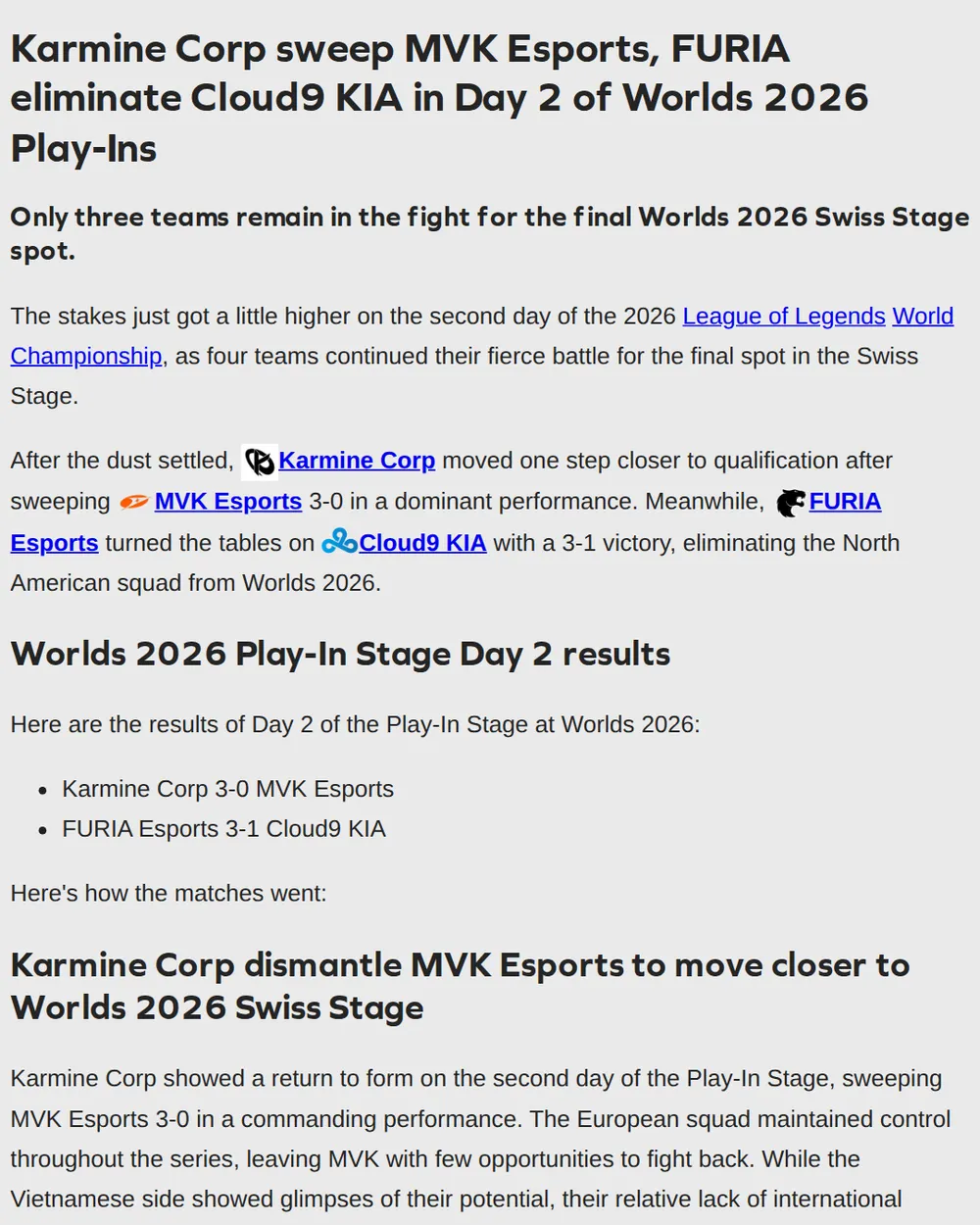 Screenshot of gosugamers.net: Karmine Corp Sweeps MVK Esports 3-0